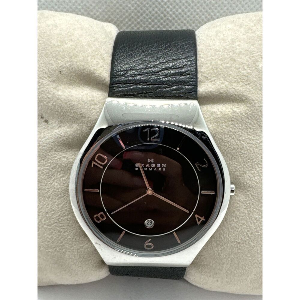 Skagen SKW6115 Women'sโBlack Leather Analog Dial Quartz Wrist Watch AEA266